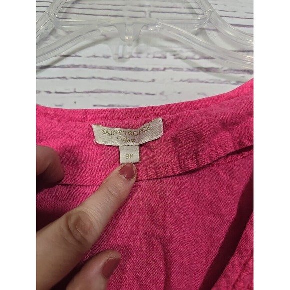 Saint Tropez West Pink Embroidered Linen V-Neck Sleeveless Tank Top Womans 3X - Picture 4 of 5